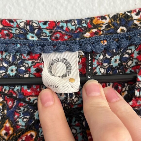 Akemi + Kin Anthropologie Humboldt Tunic Blue Floral Pattern Cotton Size Medium - Picture 5 of 9